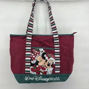 Walt Disney World Mickey Minnie Mouse Zipper Christmas Tote Mistletoe Kiss Bag‎